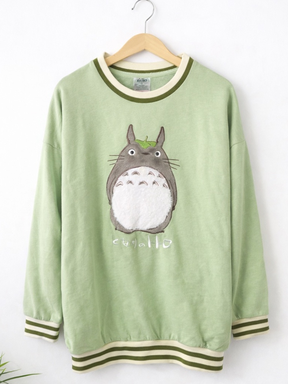 Unknown Brand Light Green Crewneck Sweater with Totoro Graphic